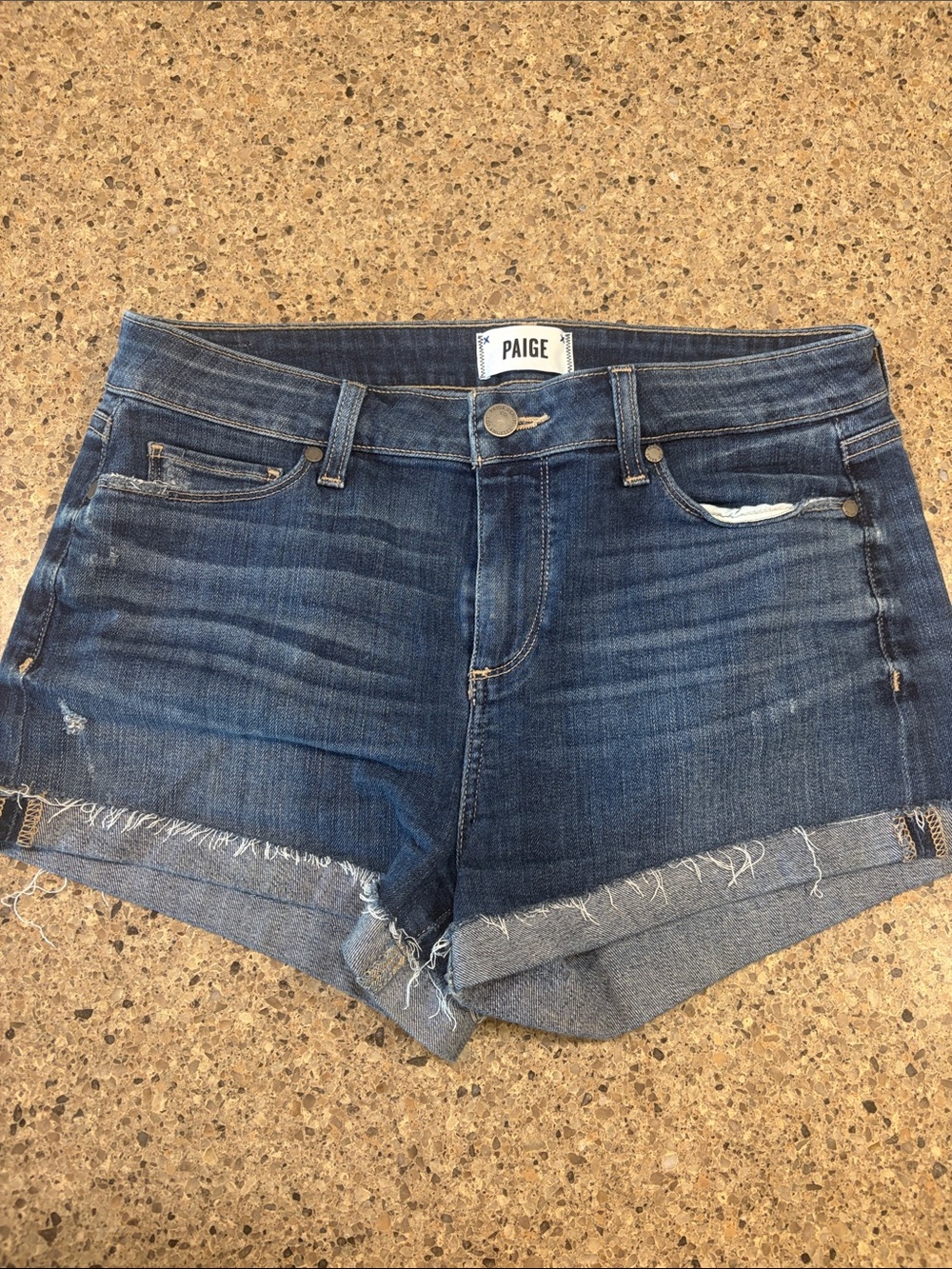 Paige Jimmy Jimmy Short Classic Dark Wash Rolled Hem Denim Shorts size 28